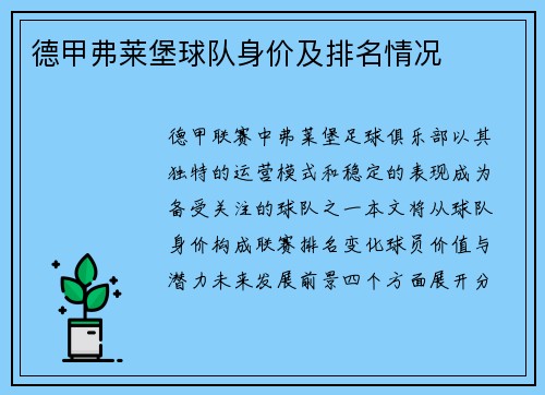 德甲弗莱堡球队身价及排名情况